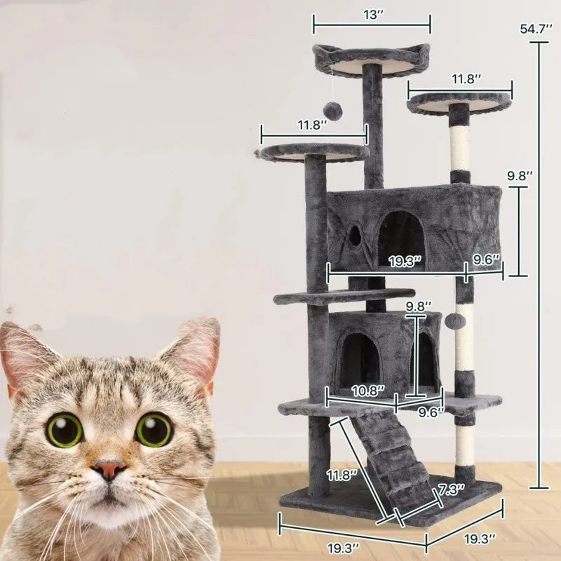 Cat Tree for Indoor Cats Cat Condo Cat Tower with Scratching Post Cat Tease Ball Perches Platform for Small and Medium Cats 54 I