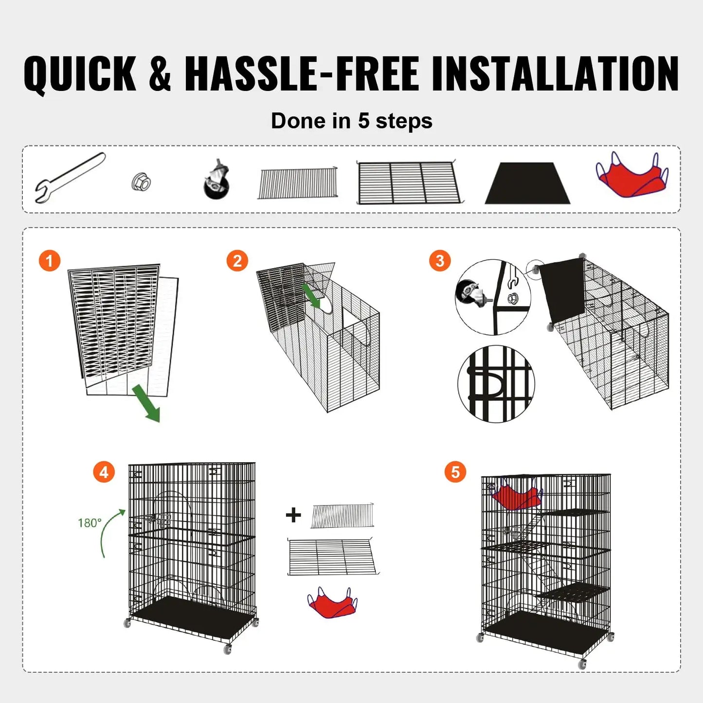 Catio, 4-Tier Large Cat Cages Indoor, Detachable Metal Playpen Enclosure with 360 Rotating Casters,