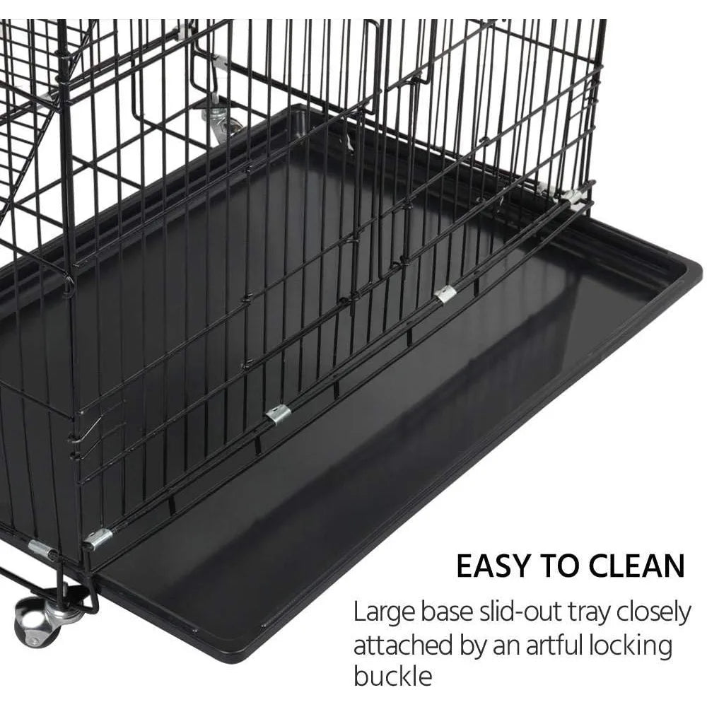4-Tier Foldable Kitten Cat Home Cages Wire Pet Crate House with Leopard Hammock Bed & Wheel Casters for Measures 32L x 22W x 48
