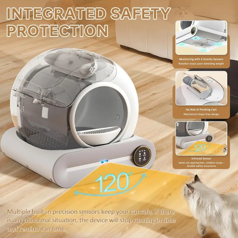 Self Cleaning Litter Box, Automatic Cat Litter Box Self Cleaning for Multiple Cats, 65L+9L Robot, 3 Rolls Grabage Bags, Nega