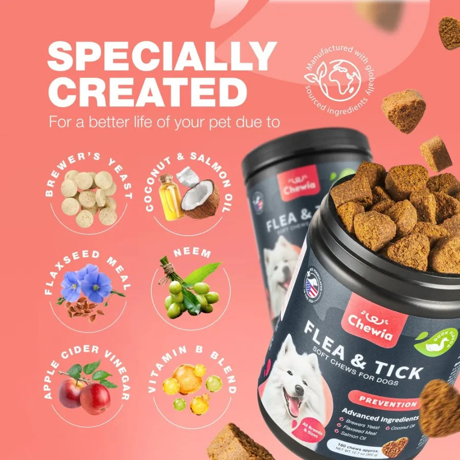 Dog Flea and Tick Treatment Chews FleaTick Prevention for Dogs Chewables Natural Dog Flea Tick Control Soft Treats Immune Suppo