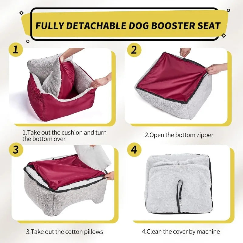 Dog Car Seat for Small Dogs, Fully Detachable and Washable Cat Carseats Under 25 lbs, Soft Pet Booster Seats with St