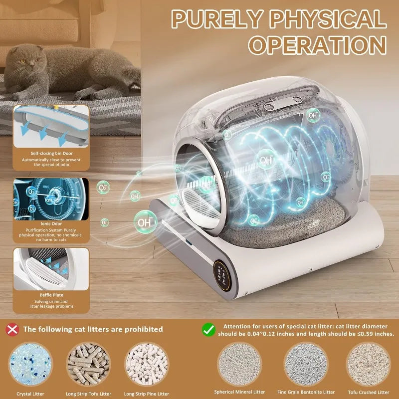 Self Cleaning Litter Box, Automatic Cat Litter Box Self Cleaning for Multiple Cats, 65L+9L Robot, 3 Rolls Grabage Bags, Nega