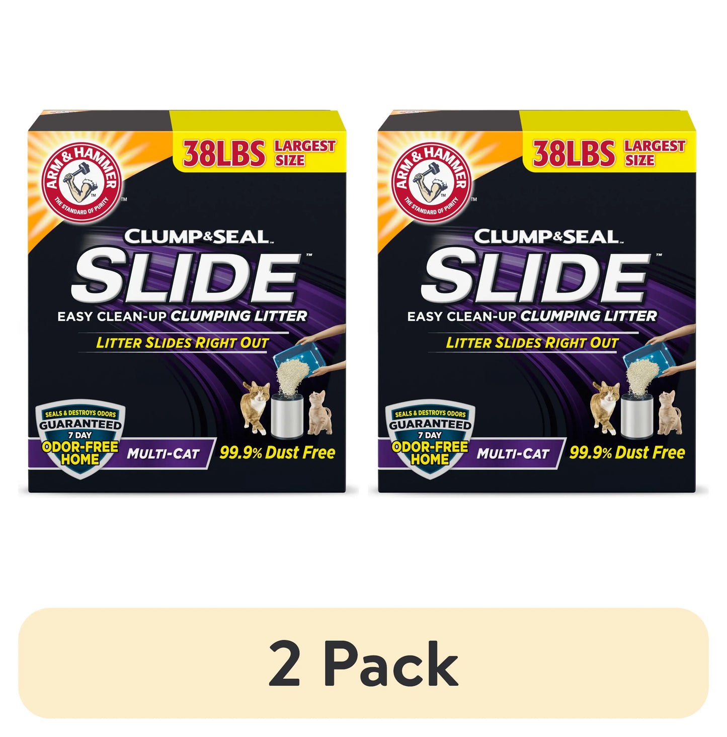 (2 or 1 pack) ARM & HAMMER Clump & Seal SLIDE Cat Litter, Easy Clean-up Multi-Cat Clumping Litter, 38 lbs