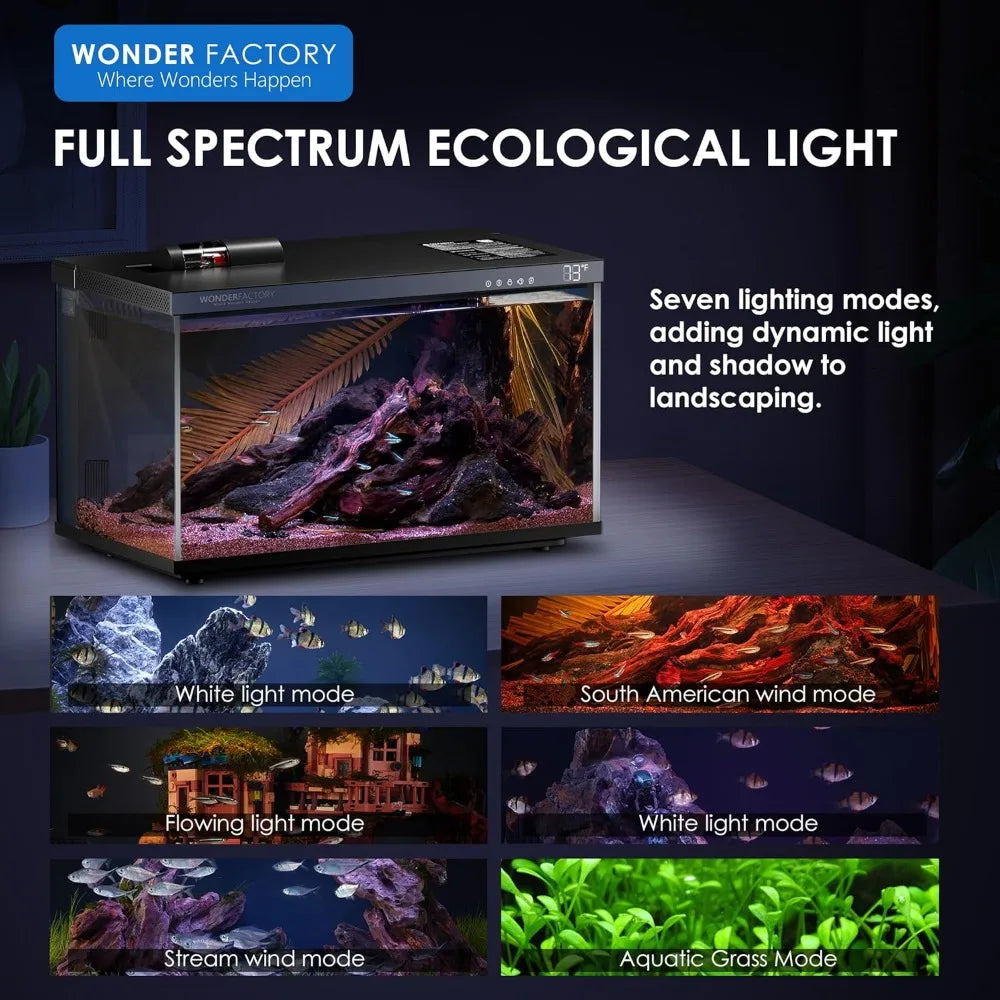 Smart Aquarium Fish Tank 5 Gallon Starter kit, Self Cleaning System Efficiency Filter 7 Color LED Lights Automatic Feeder