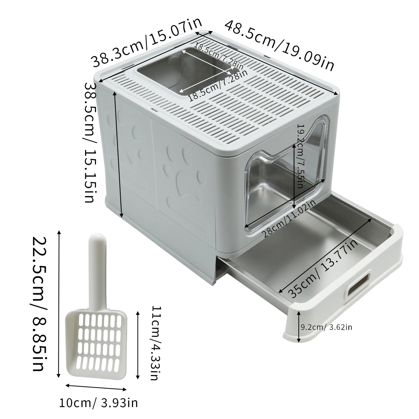 4-Style Stainless Steel Cat Litter Box with Lid Large Kitty Litter Box Enclosed with High Sided Enclosure Scoop Non-Sticky