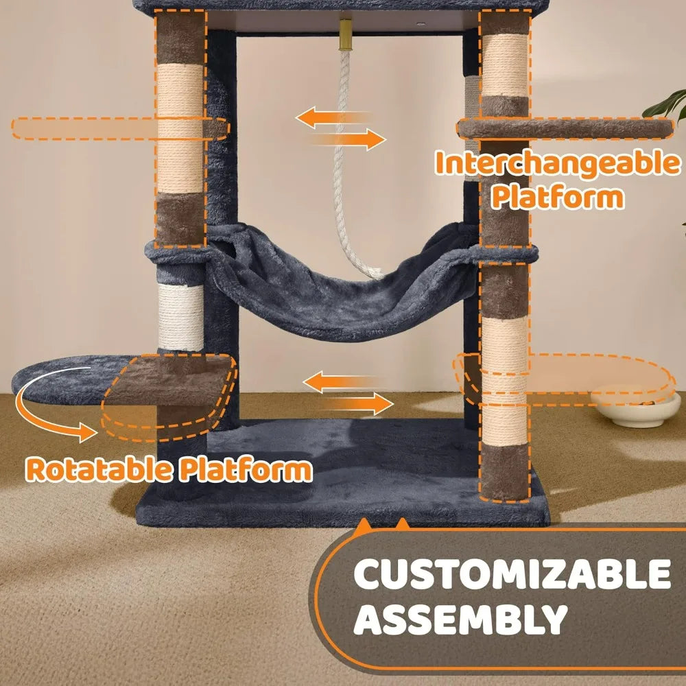Cat Tree Large Cat Tower with Scratching Posts, Pet Play House Climber Activity Center with Condo and Anti-Dump Device