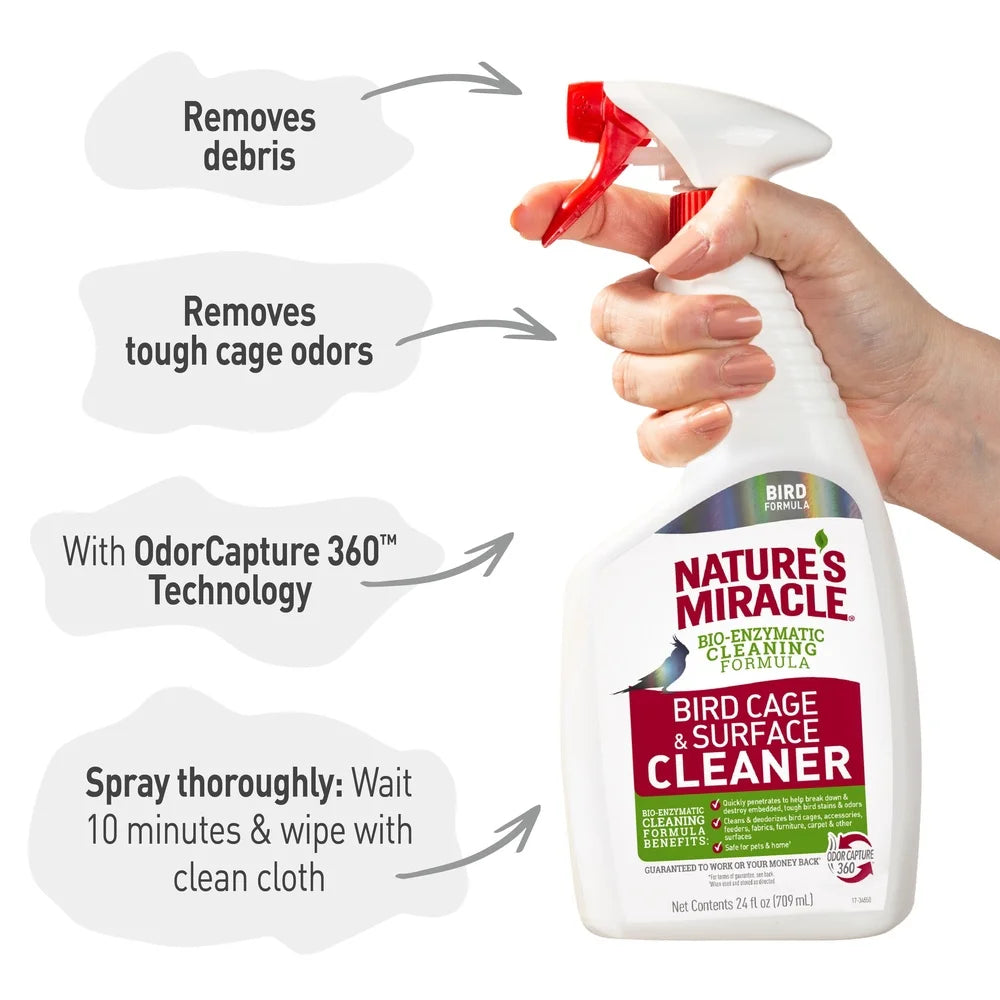 Bird Cage Surface Cleaner 24oz Bio-Enzymatic Formula Deodorizes Tough Stains Odor Capture 360 Safe Pets Home Accessories Fabrics