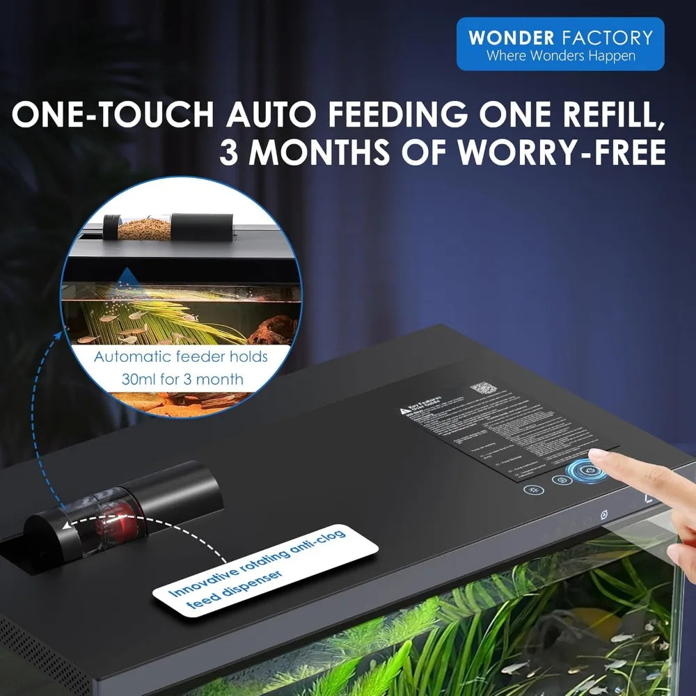Smart Aquarium Fish Tank 5 Gallon Starter kit, Self Cleaning System Efficiency Filter 7 Color LED Lights Automatic Feeder