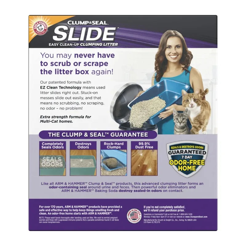 (2 or 1 pack) ARM & HAMMER Clump & Seal SLIDE Cat Litter, Easy Clean-up Multi-Cat Clumping Litter, 38 lbs