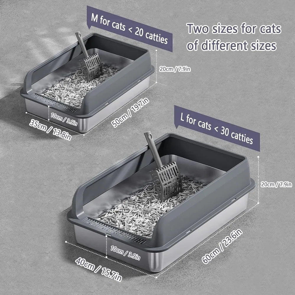Stainless Steel Litter Boxes with Anti-Leakage Enclosure, Stainless Steel Litter Box Enclosed Include Cat Mat and Litter Scoop