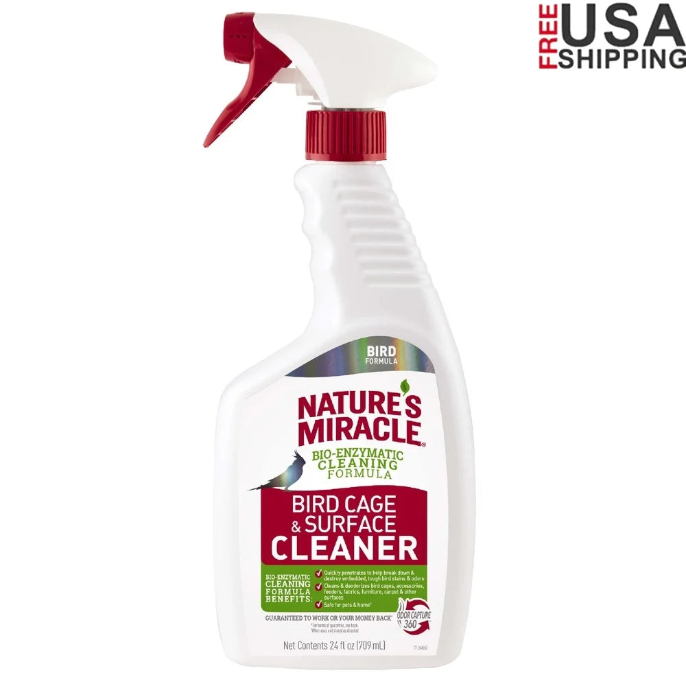 Bird Cage Surface Cleaner 24oz Bio-Enzymatic Formula Deodorizes Tough Stains Odor Capture 360 Safe Pets Home Accessories Fabrics