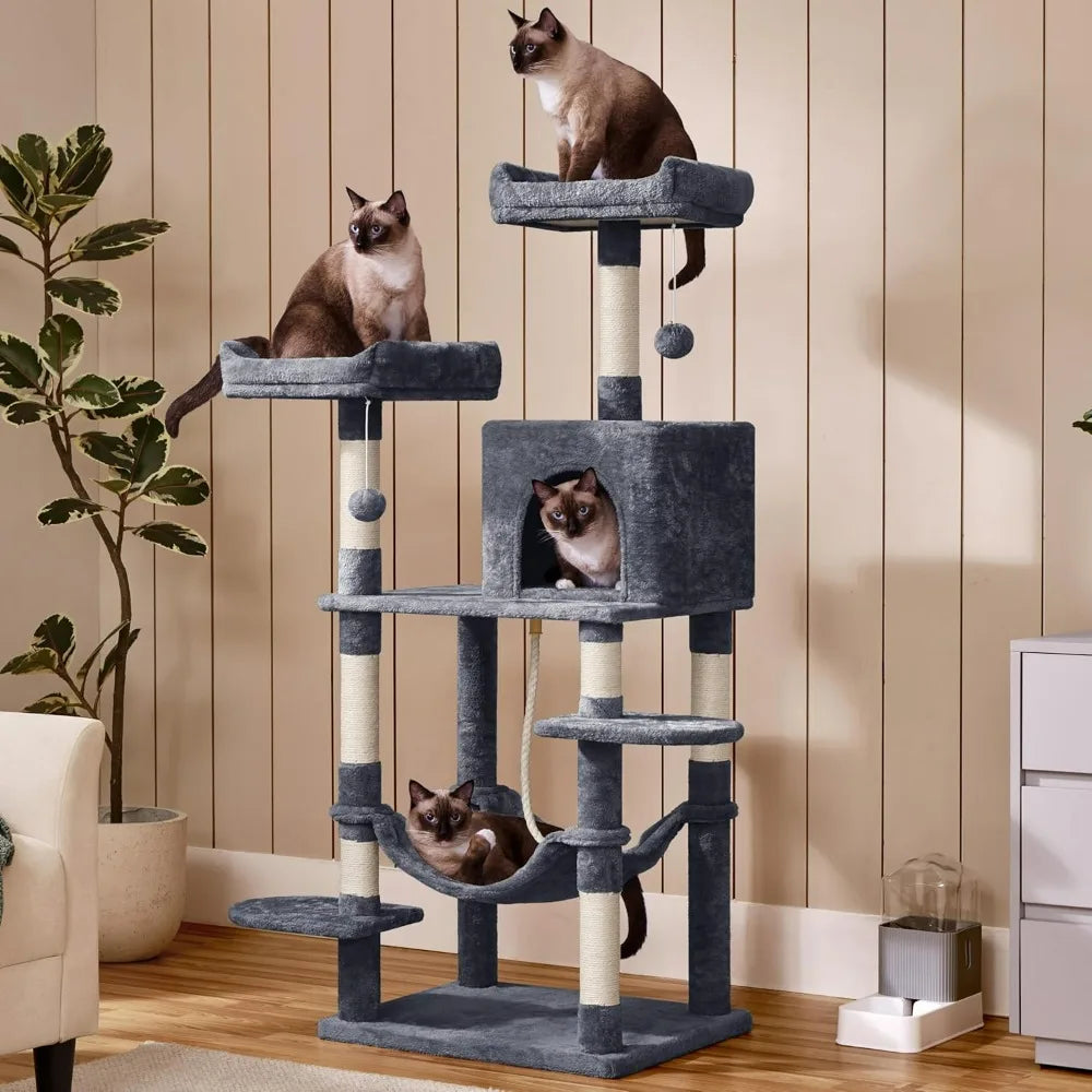 Cat Tree Large Cat Tower with Scratching Posts, Pet Play House Climber Activity Center with Condo and Anti-Dump Device