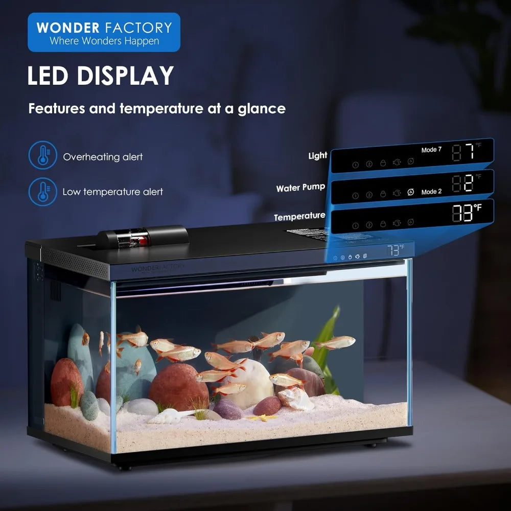 Smart Aquarium Fish Tank 5 Gallon Starter kit, Self Cleaning System Efficiency Filter 7 Color LED Lights Automatic Feeder