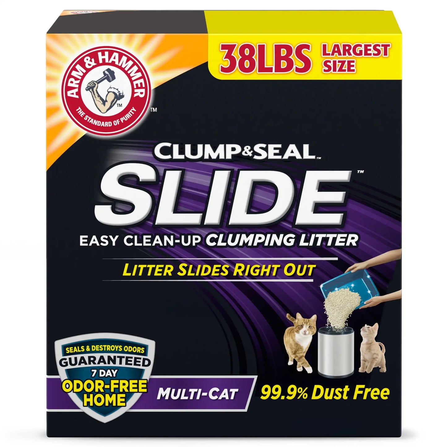(2 or 1 pack) ARM & HAMMER Clump & Seal SLIDE Cat Litter, Easy Clean-up Multi-Cat Clumping Litter, 38 lbs