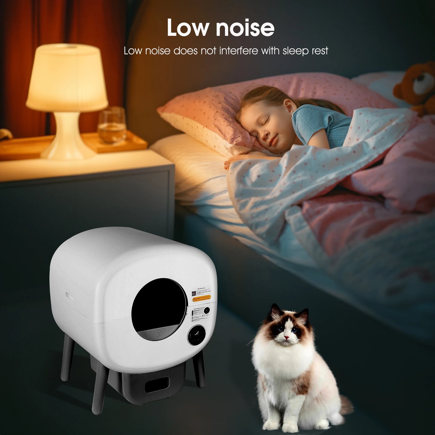 Automatic Smart Cat Litter Box, Large Capacity Self-Cleaning Litter Box with Infrared/Gravity/Ambient Light Function