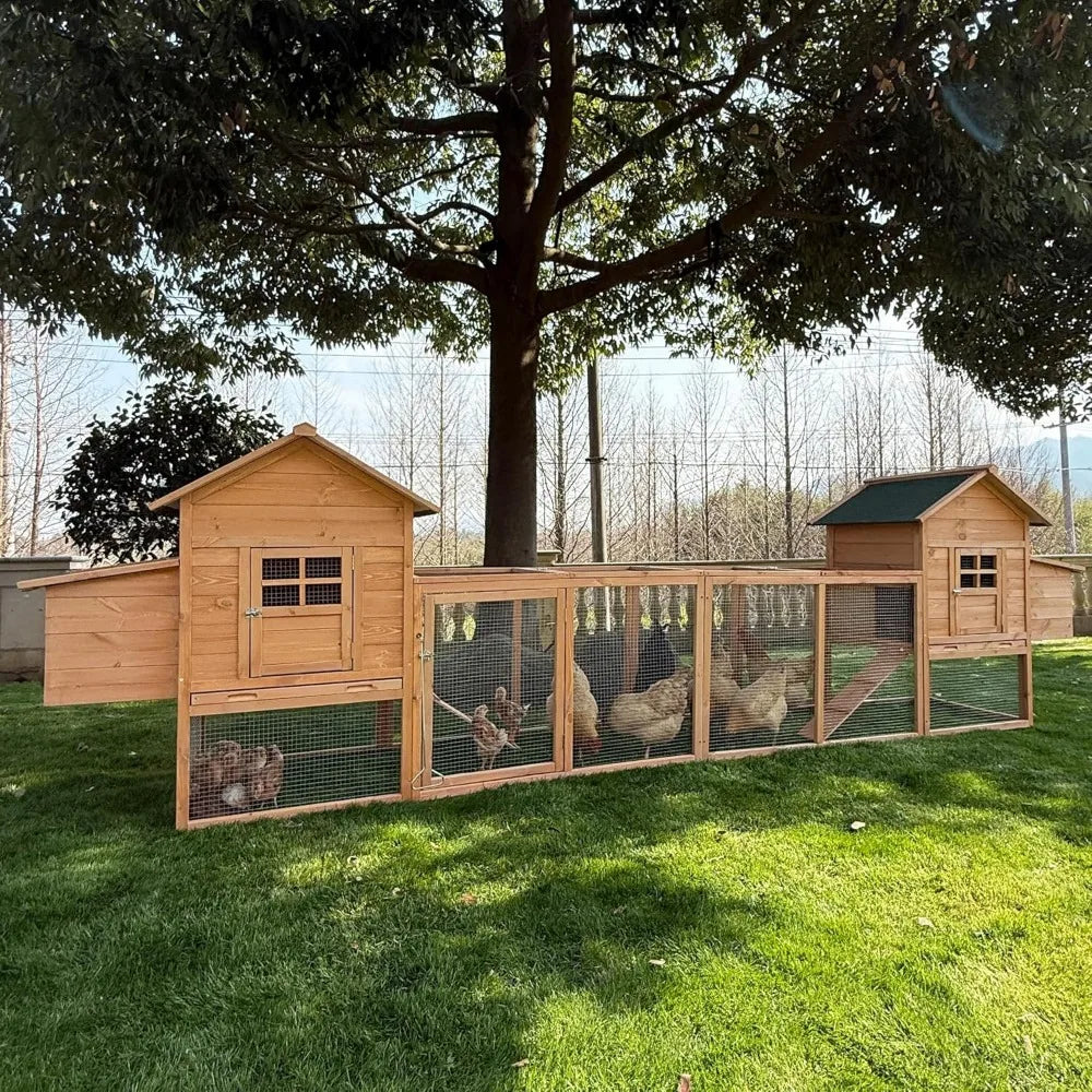 Outdoor Chicken Coop for 4-8 Chickens Wooden Hen Rabbit House Poultry Pet Hutch Run Cage w/Waterproof Asphalt Roof, Ramp, Nestin