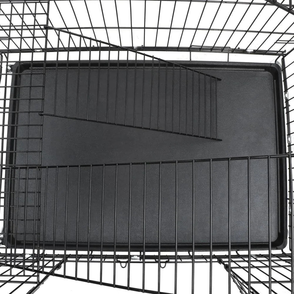 4-Tier Foldable Kitten Cat Home Cages Wire Pet Crate House with Leopard Hammock Bed & Wheel Casters for Measures 32L x 22W x 48