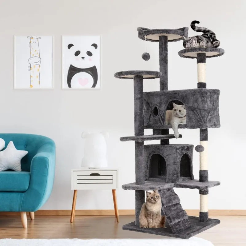 Cat Tree for Indoor Cats Cat Condo Cat Tower with Scratching Post Cat Tease Ball Perches Platform for Small and Medium Cats 54 I