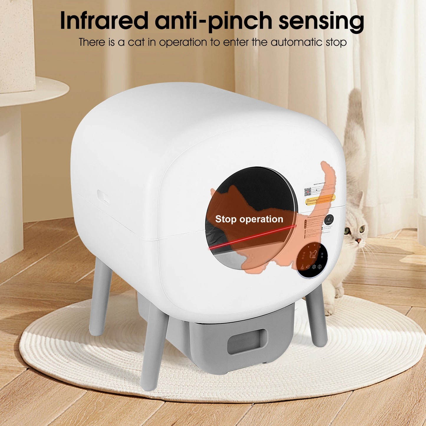 Automatic Smart Cat Litter Box, Large Capacity Self-Cleaning Litter Box with Infrared/Gravity/Ambient Light Function