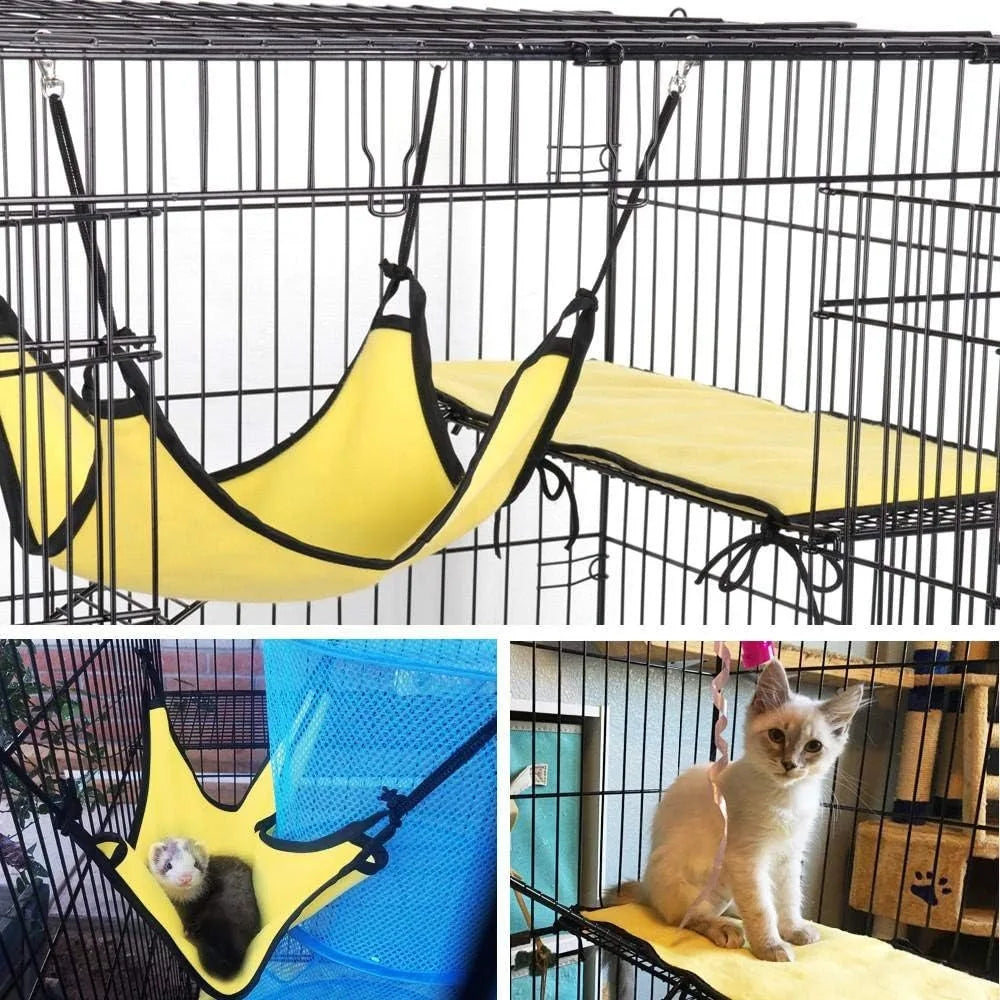4-Tier Foldable Kitten Cat Home Cages Wire Pet Crate House with Leopard Hammock Bed & Wheel Casters for Measures 32L x 22W x 48