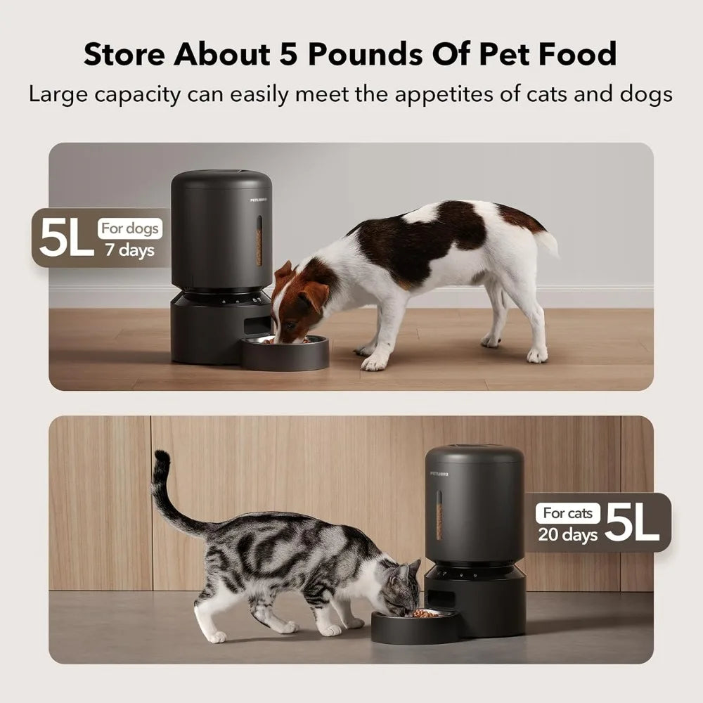 Automatic Cat Feeder, 5G WiFi Automatic Dog Feeder with Freshness Preservation, 5L Timed Cat Feeder , for Cats, Black