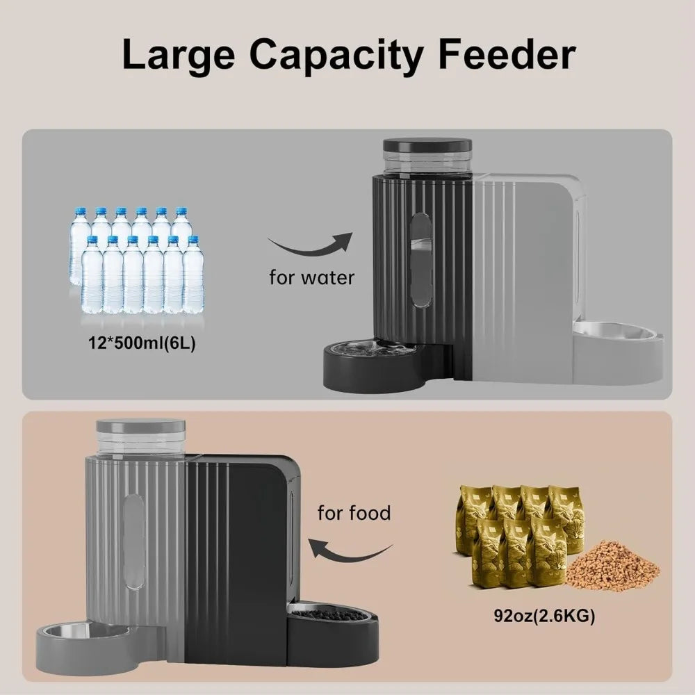 Automatic Gravity Pet Feeder, 1.8 Gallons*2 Dog Feeder and Water Dispenser Set, Feeder and Stainless Steel Water Dispenser