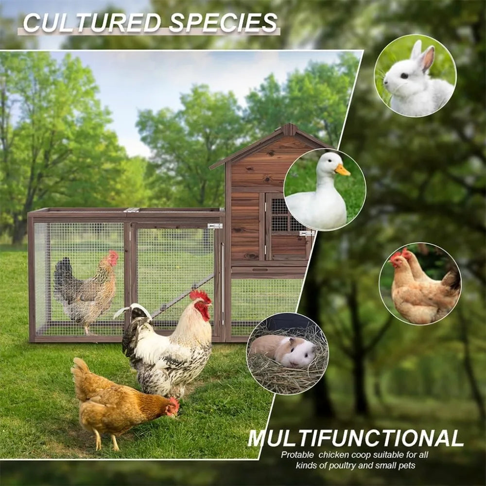 Large Wooden Chicken Coop, 160IN Outdoor Chicken Cages and Run with Nesting Boxes for 2-8 Chickens, Hen Run Poultry Pet House Ra