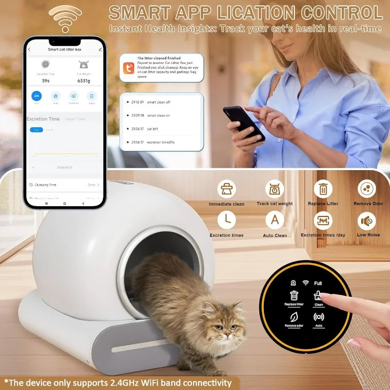Self Cleaning Litter Box, Automatic Cat Litter Box Self Cleaning for Multiple Cats, 65L+9L Robot, 3 Rolls Grabage Bags, Nega