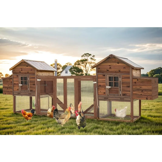 Large Wooden Chicken Coop, 160IN Outdoor Chicken Cages and Run with Nesting Boxes for 2-8 Chickens, Hen Run Poultry Pet House Ra