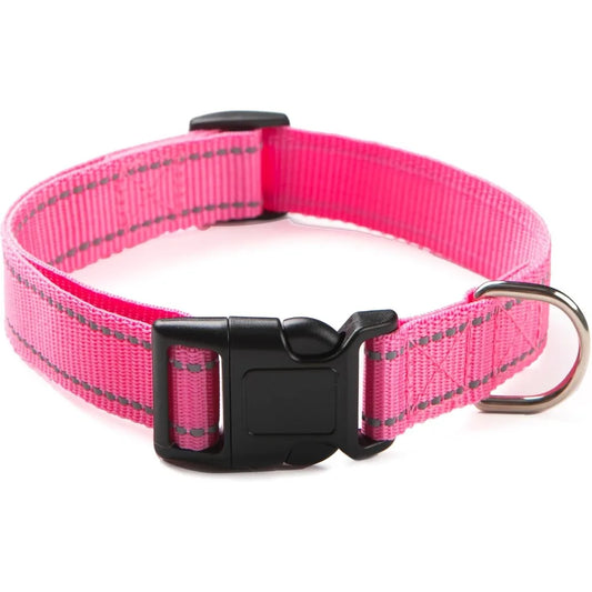 Reflective Dog Collar for Small,Medium, and Large Dogs,Ajustable Nylon Dog Collars with Quick Release Buckle,Pink XS