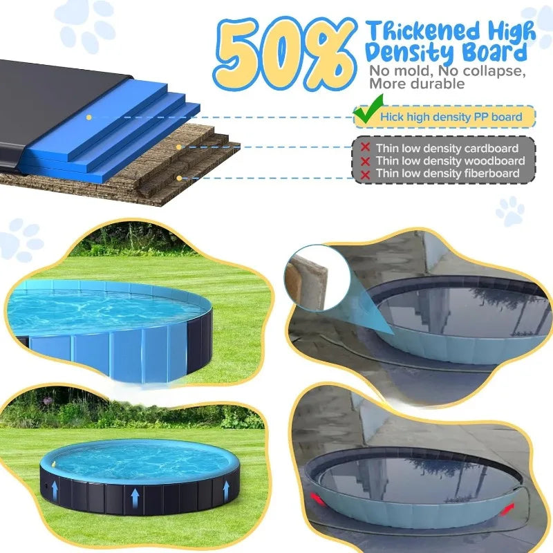 Dog Pool for Large Dogs, 63" Foldable Pet Wading Pool with Splash Sprinkler, Outdoor Summer Bathtub Heavy Duty for Puppy,