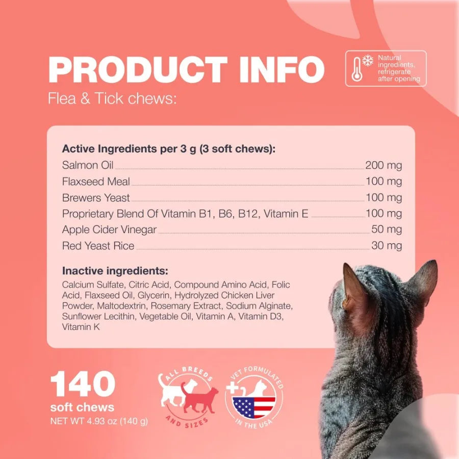 Flea Treatment for Cats Daily Oral Cat Flea and Tick Treatment Chews Chewable Kitten Flea Treatment Soft Treats for All Breeds