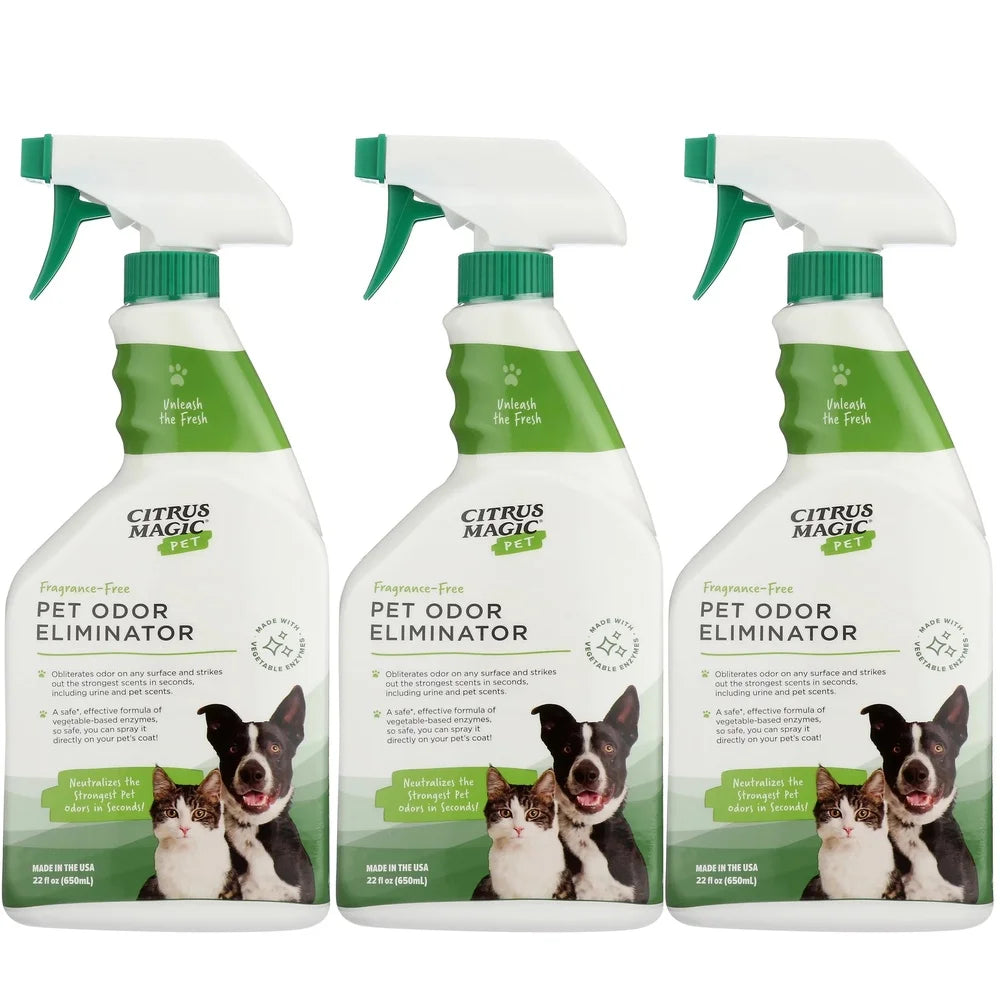 Pet Odor Eliminator 3 Pack Enzyme Formula Safe Pets Non-Irritating Deodorizing Stain Remover Home Carpet Upholstery