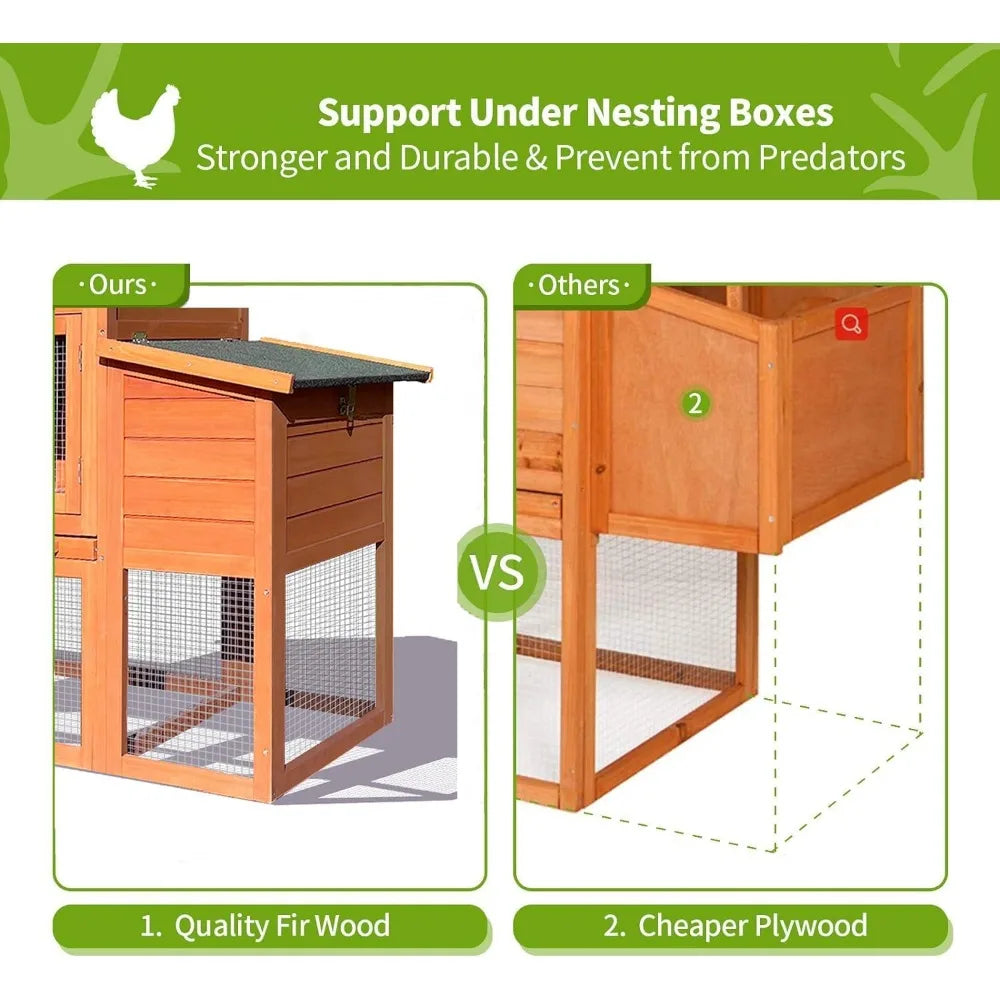 Large Chicken Coop with Run, Wooden Hen House for 2-6 Chickens,Poultry Pet Hutch with Nesting Box