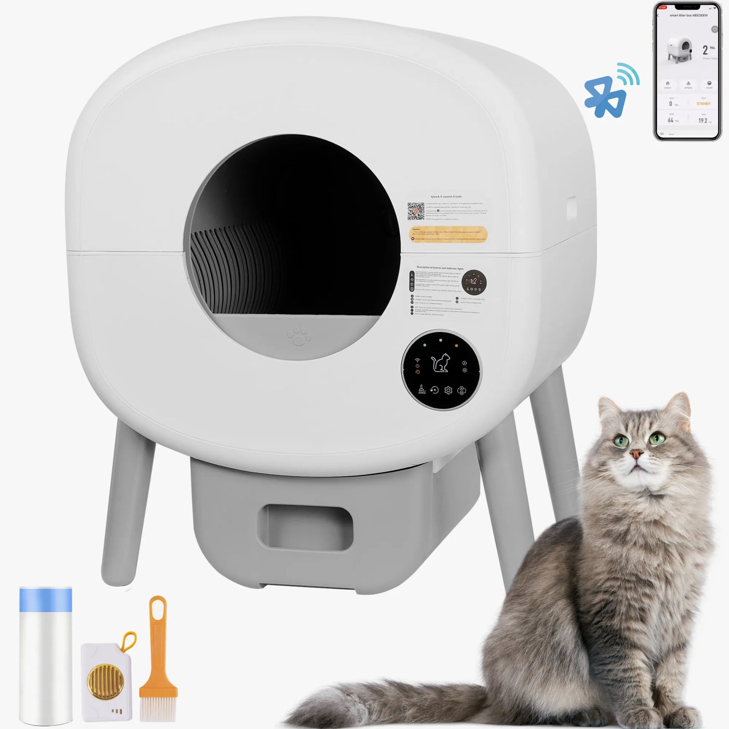 Automatic Smart Cat Litter Box, Large Capacity Self-Cleaning Litter Box with Infrared/Gravity/Ambient Light Function