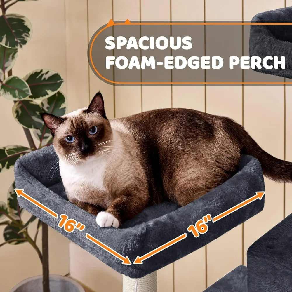 Cat Tree Large Cat Tower with Scratching Posts, Pet Play House Climber Activity Center with Condo and Anti-Dump Device