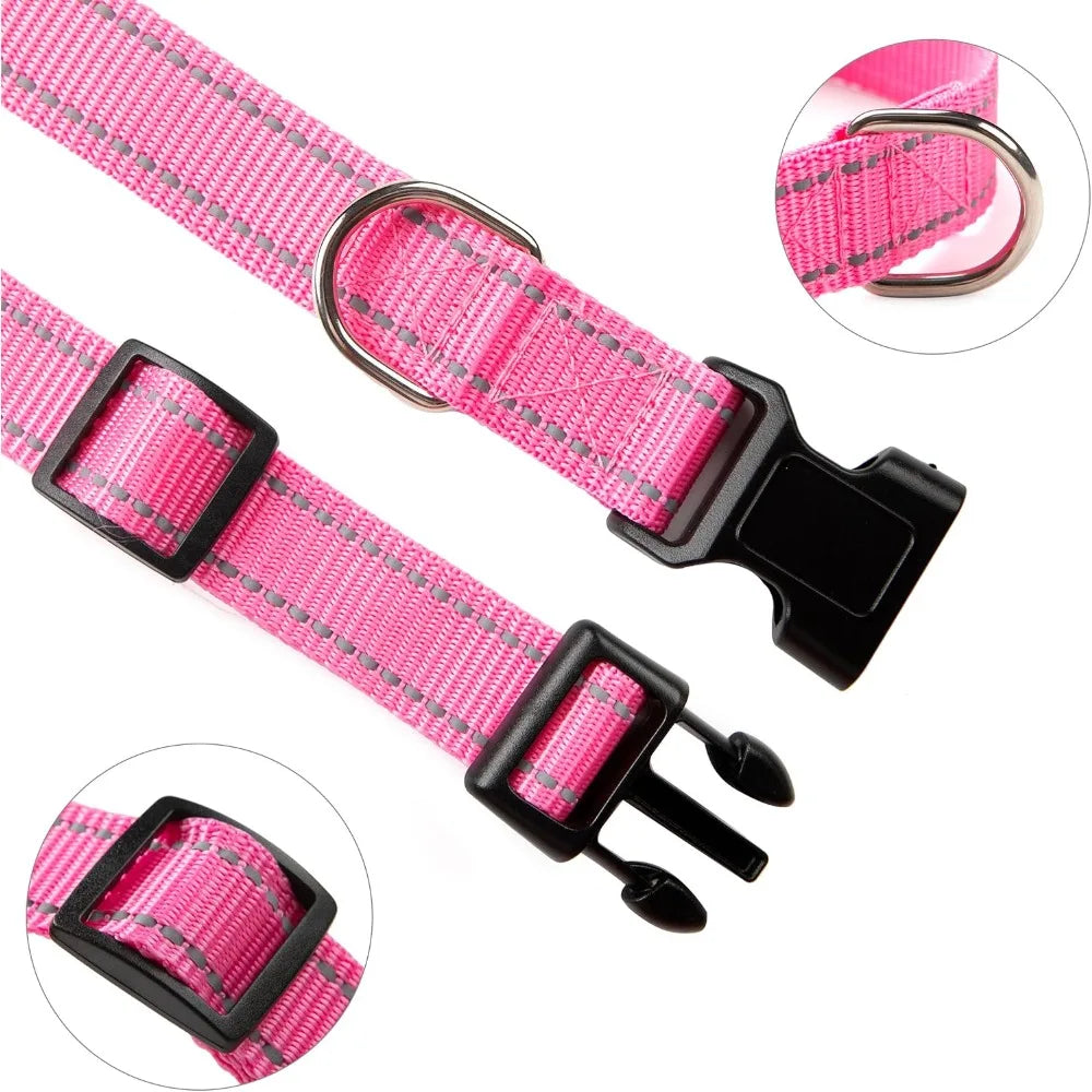 Reflective Dog Collar for Small,Medium, and Large Dogs,Ajustable Nylon Dog Collars with Quick Release Buckle,Pink XS