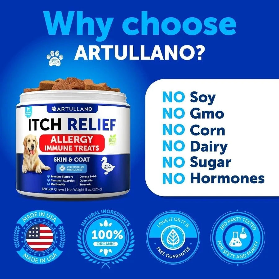 Dog Allergy Relief Chews Itching Skin Relief for Dogs Fish Oil Omega 3 Seasonal Allergies Pills Skin Coat Anti ItchHot Spots Tr