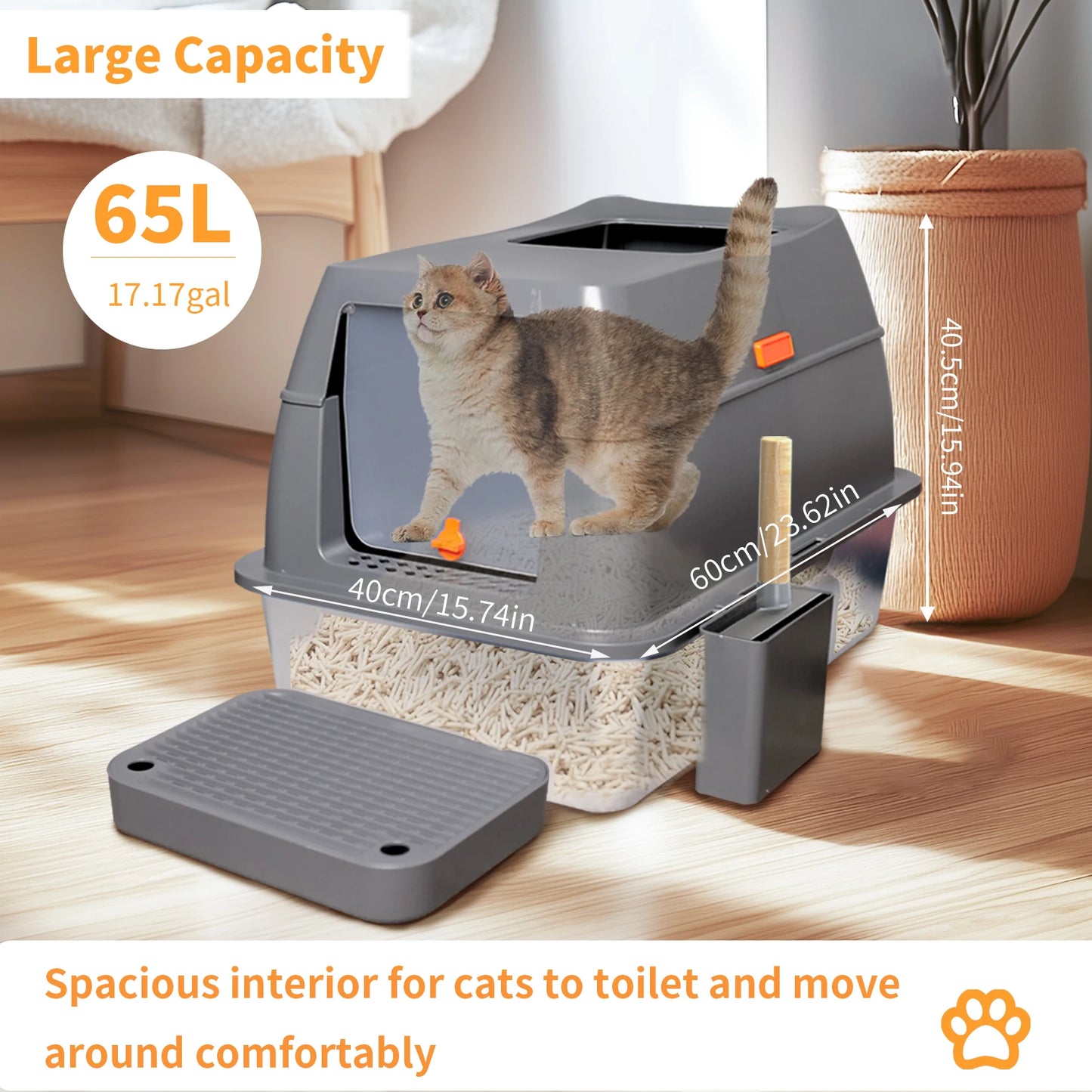 4-Style Stainless Steel Cat Litter Box with Lid Large Kitty Litter Box Enclosed with High Sided Enclosure Scoop Non-Sticky