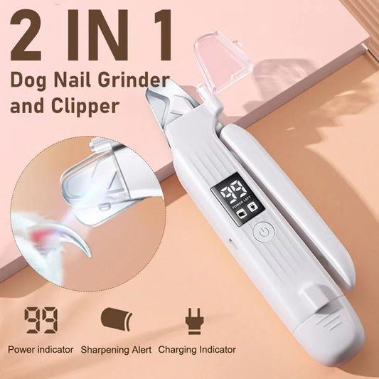 2 in 1 Electric Dog Nail Grinder and Clipper with LED Light Pet Nail Trimmer Rechargeable Pet Nail Grinder for Dogs Cats