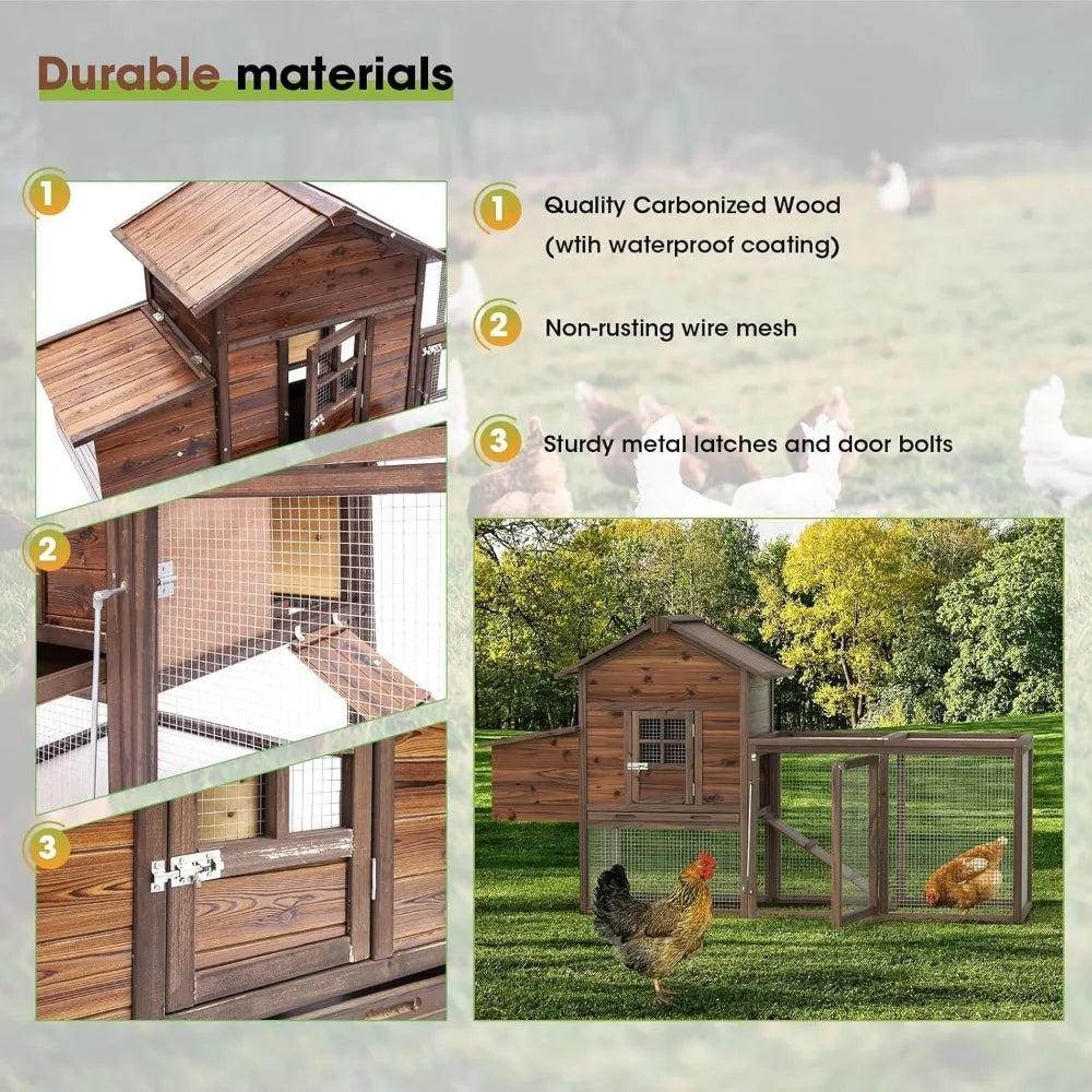 Large Wooden Chicken Coop, 160IN Outdoor Chicken Cages and Run with Nesting Boxes for 2-8 Chickens, Hen Run Poultry Pet House Ra