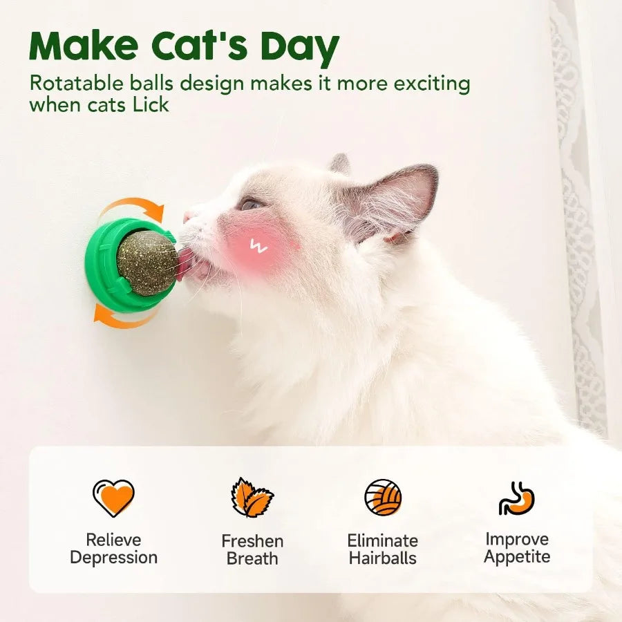 Catnip Toys Balls 4 Pcs Extra Cat Energy Ball Edible Kitten Silvervine Toys for Cats Lick Healthy Kitty Teeth Cleaning Dental C