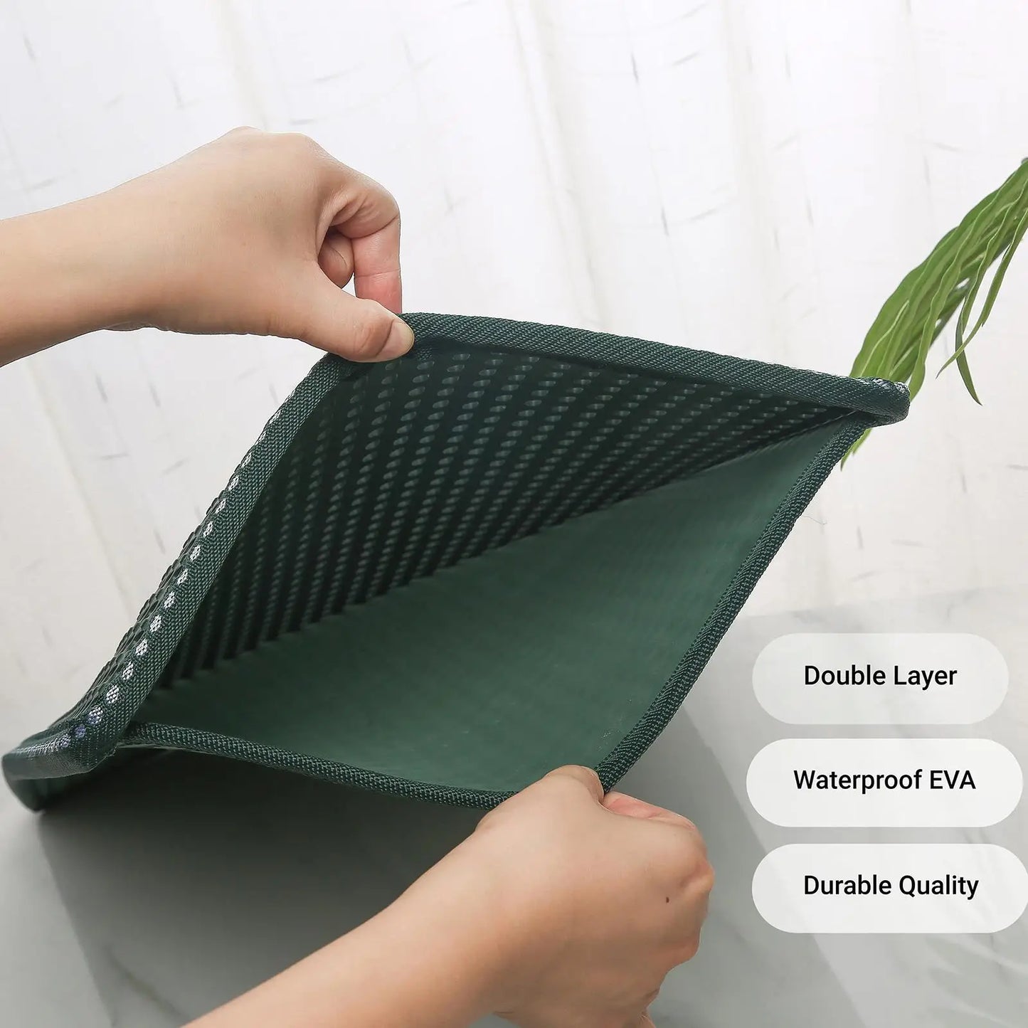 Cat Litter Mat - Double Layer MiLi Shape Scratching, Waterproof & Easy Clean, 21x14, Green - Scatter Control
