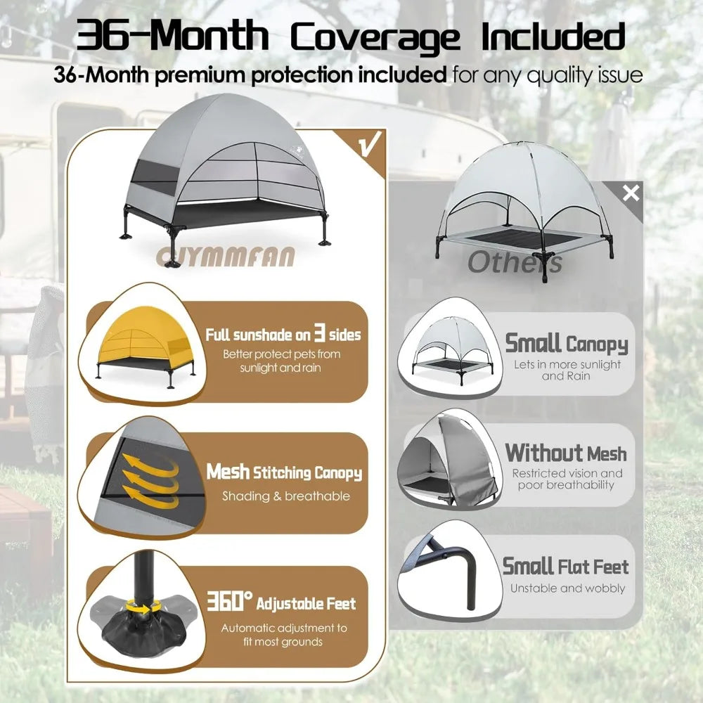 Elevated Dog Bed with Upgraded Canopy, Raised Outdoor Dog Tent with Powerful Anti-Slip Feet