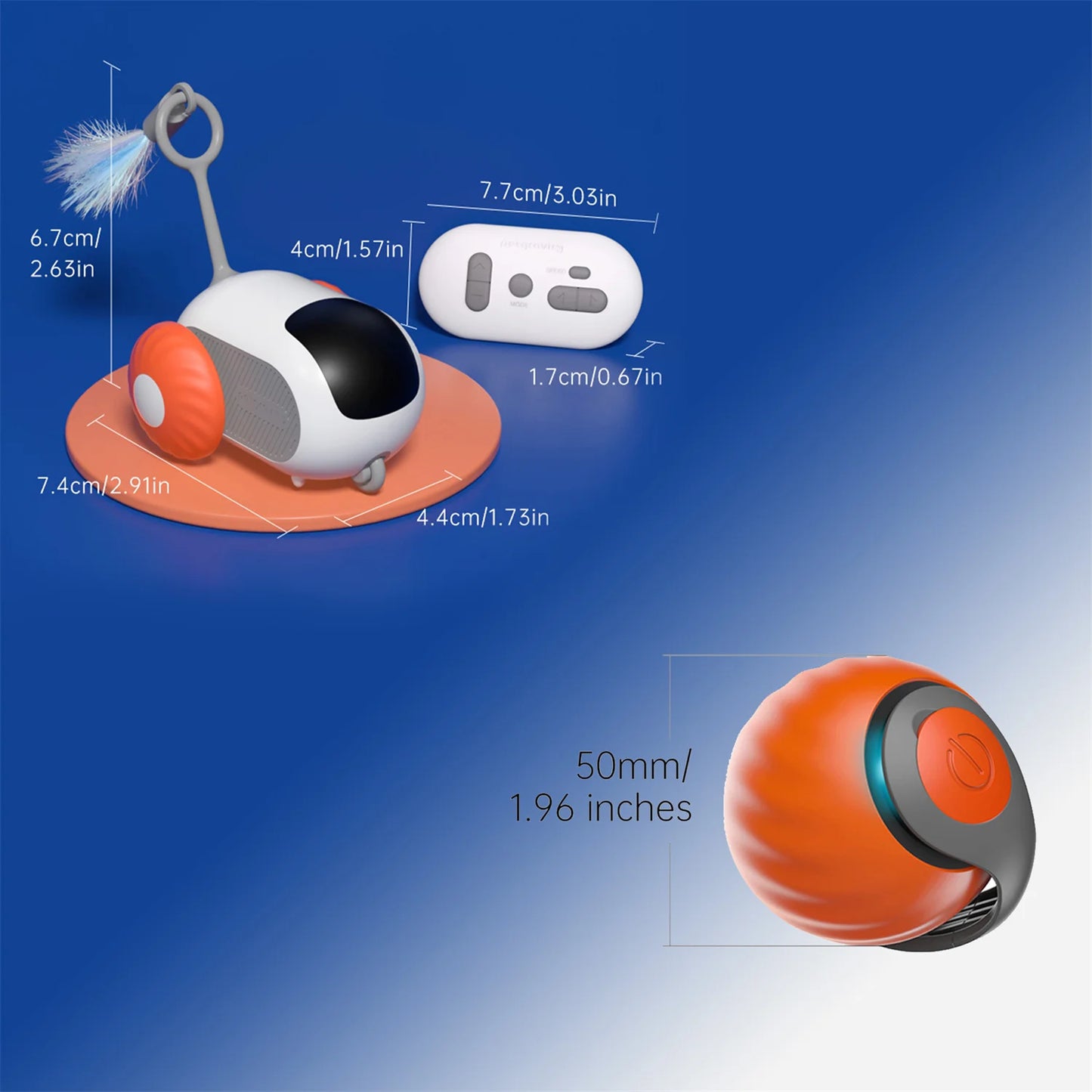 1pc Interactive Automatic Remote Control Cat Mice Car Toy and 1pc Smart Electric Moving Speedy Cat Ball Toy with Feather Tail