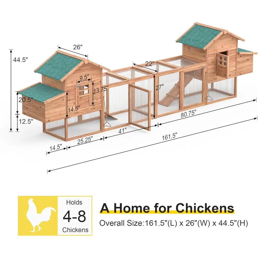 Outdoor Chicken Coop for 4-8 Chickens Wooden Hen Rabbit House Poultry Pet Hutch Run Cage w/Waterproof Asphalt Roof, Ramp, Nestin