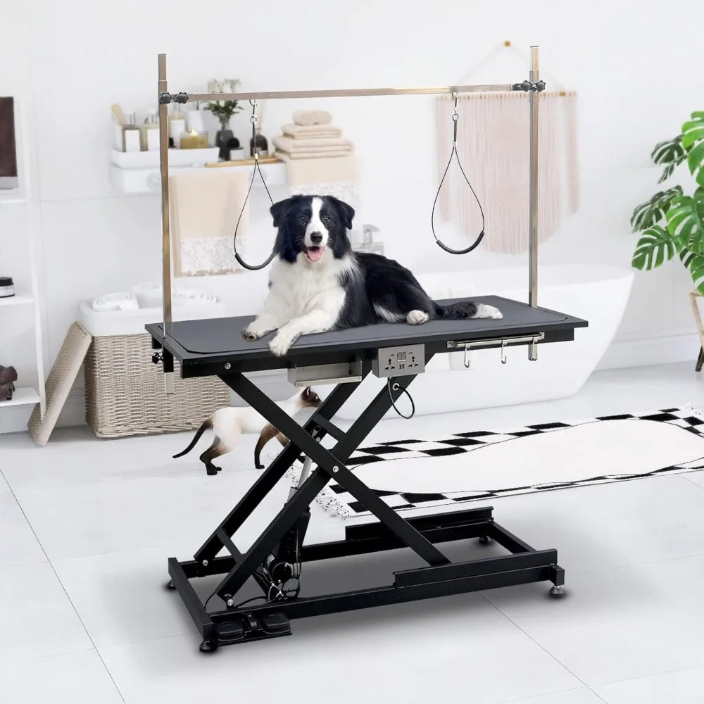 49.6” Pet Dog Grooming Table Adjustable Professional Trimming Table with Arms,Noose for Large Cat Shower Table, Maximum Capacity