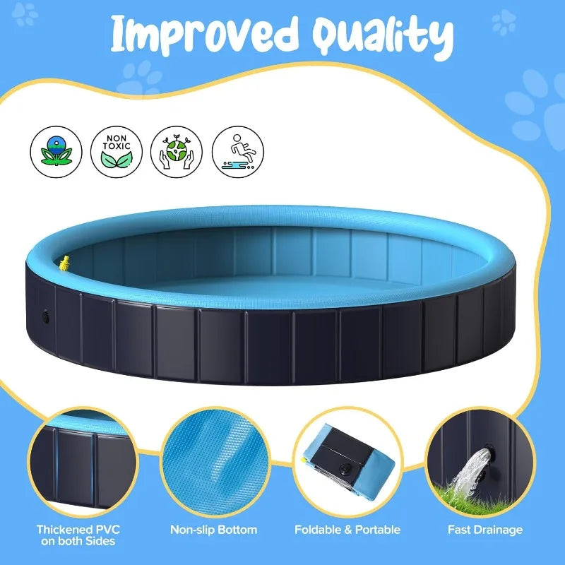 Dog Pool for Large Dogs, 63" Foldable Pet Wading Pool with Splash Sprinkler, Outdoor Summer Bathtub Heavy Duty for Puppy,