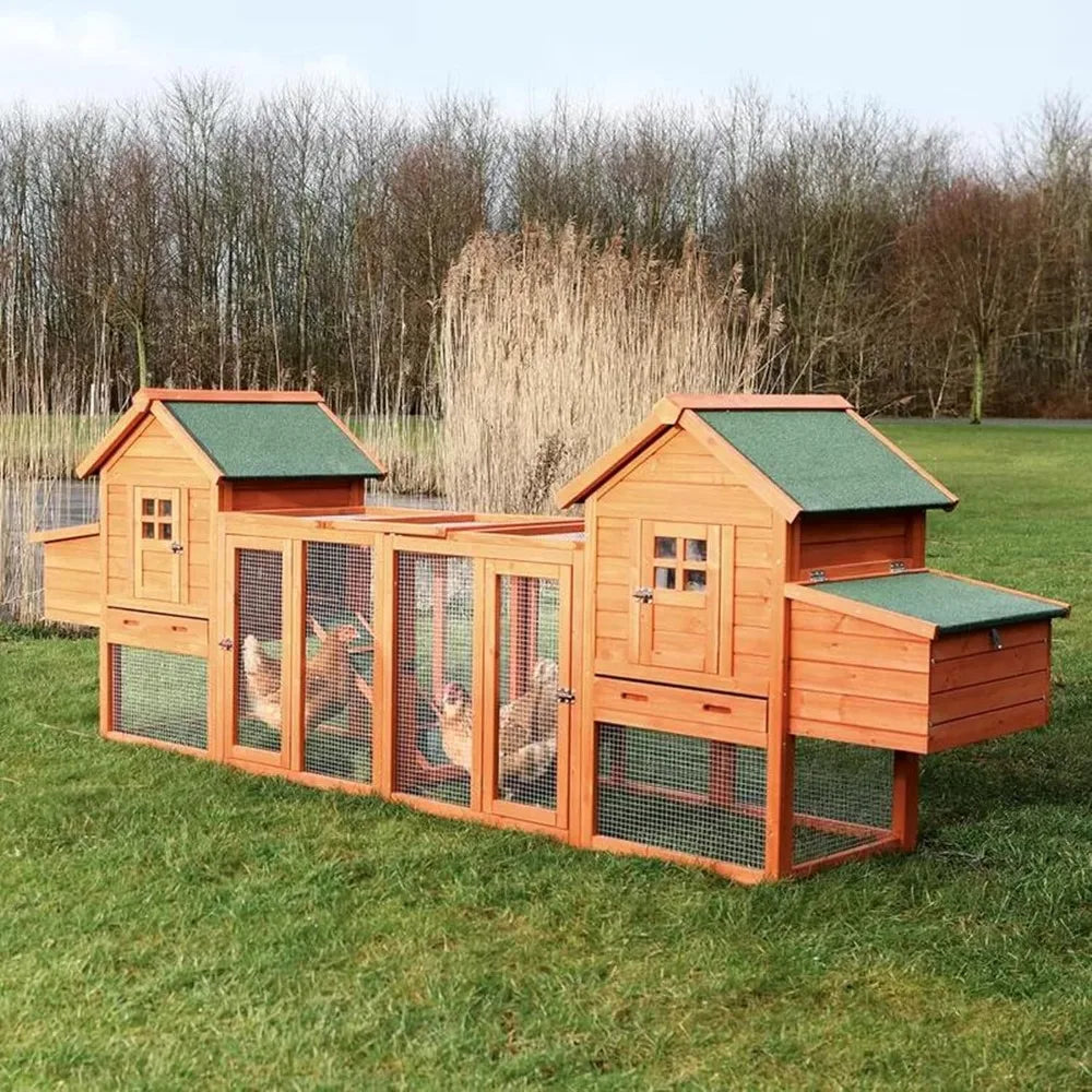 Outdoor Chicken Coop for 4-8 Chickens Wooden Hen Rabbit House Poultry Pet Hutch Run Cage w/Waterproof Asphalt Roof, Ramp, Nestin